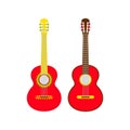 Two Red Mexican guitar set. Vector isolated illustration on white background.  Music icons and melody template Royalty Free Stock Photo